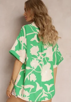 Zielona Kwiecista Bluzka z Krótkimi Rękawami Andresa
