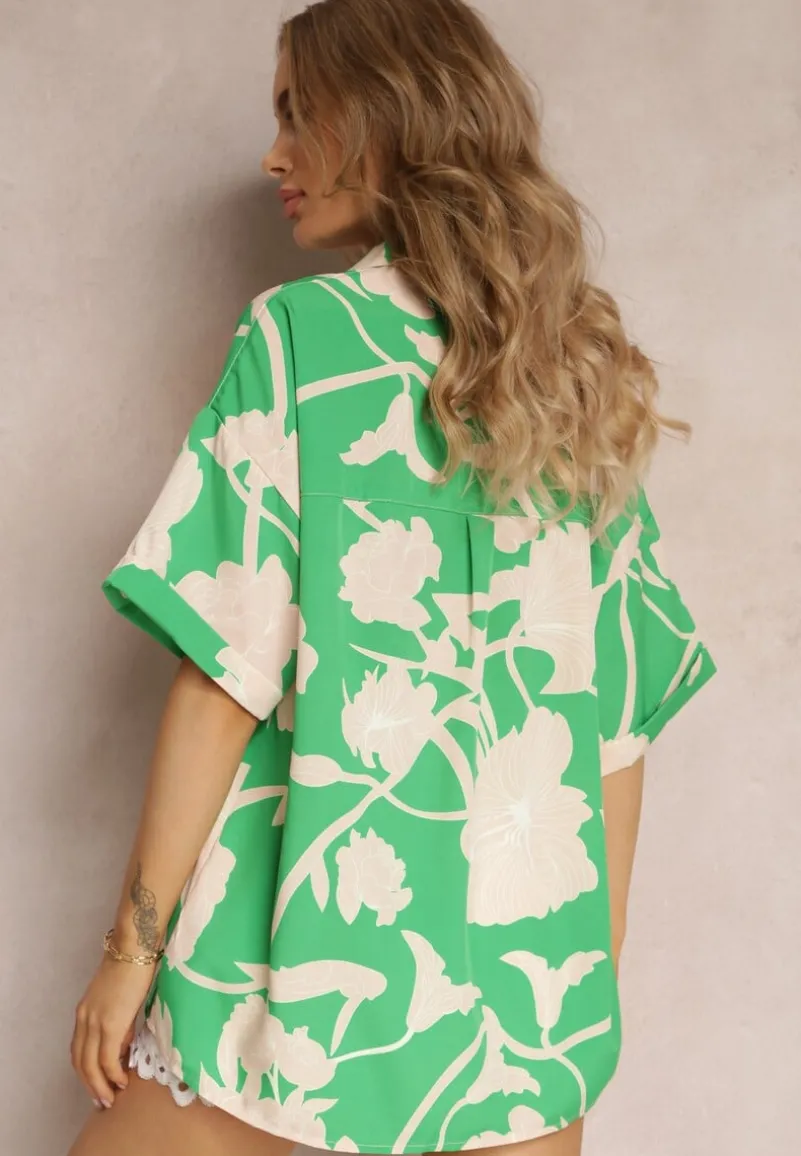 Zielona Kwiecista Bluzka z Krótkimi Rękawami Andresa