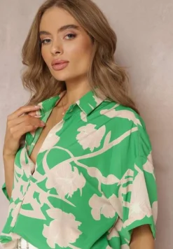 Zielona Kwiecista Bluzka z Krótkimi Rękawami Andresa