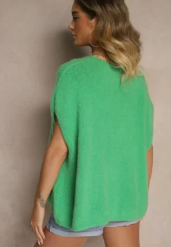 Zielona Narzutka Kamizelka Wiązana z Przodu z Domieszką Moheru Vikelira