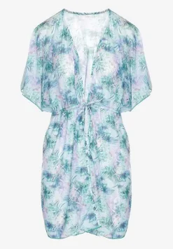 Zielona Narzutka Plażowa z Wiązaniem w Kwiatowy Wzór Mevelaura