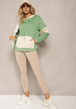 Zielona Oversizowa Bluza Typu Kangurka z Szeroką Kieszenią i Kapturem Iretha