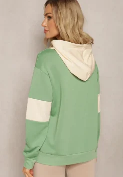 Zielona Oversizowa Bluza Typu Kangurka z Szeroką Kieszenią i Kapturem Iretha