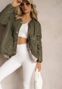 Zielona Pikowana Dwustronna Kurtka z Kieszeniami Dansi
