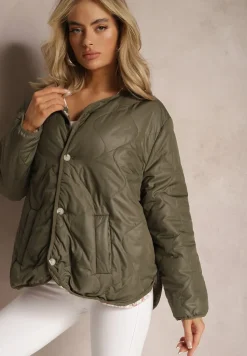 Zielona Pikowana Dwustronna Kurtka z Kieszeniami Dansi