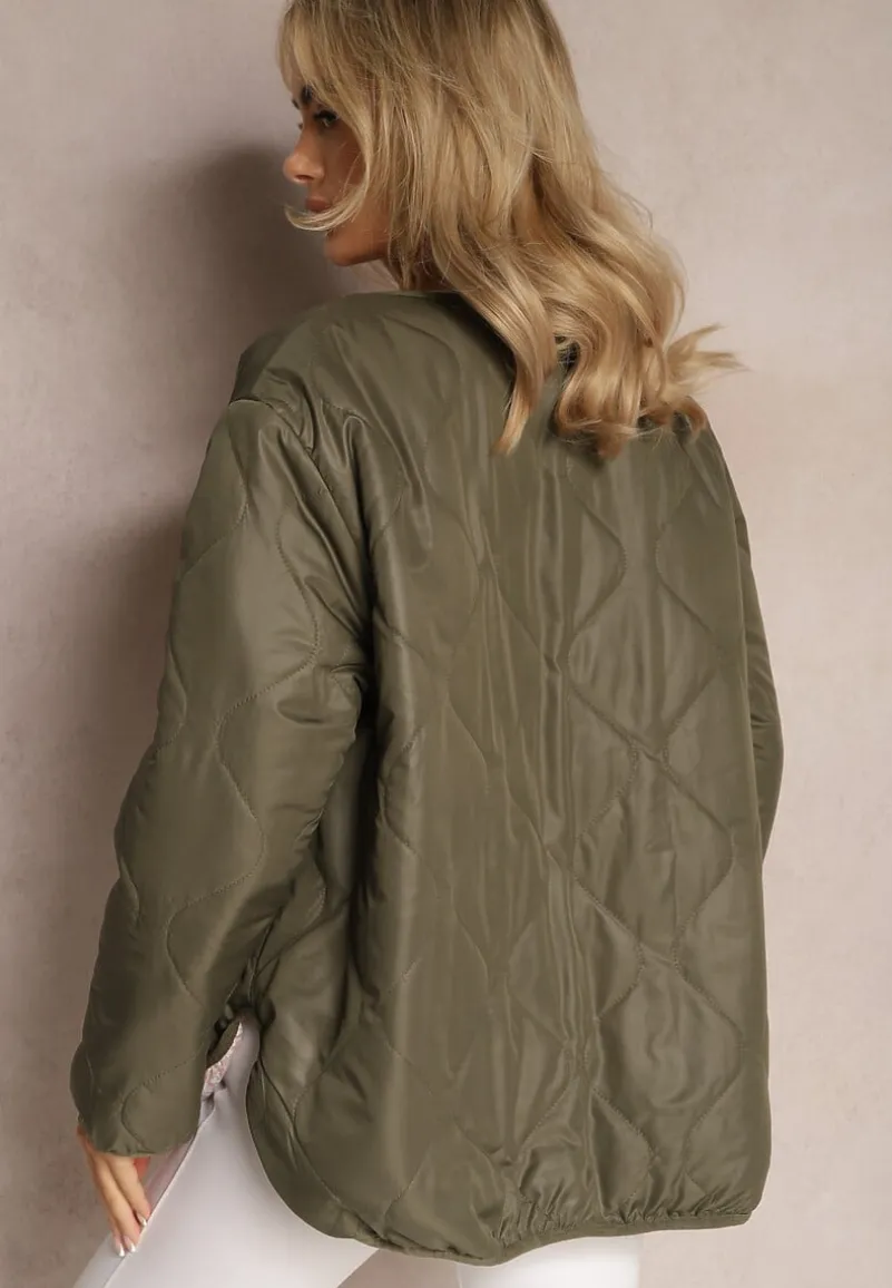 Zielona Pikowana Dwustronna Kurtka z Kieszeniami Dansi