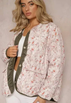 Zielona Pikowana Dwustronna Kurtka z Kieszeniami Dansi