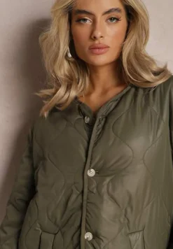 Zielona Pikowana Dwustronna Kurtka z Kieszeniami Dansi