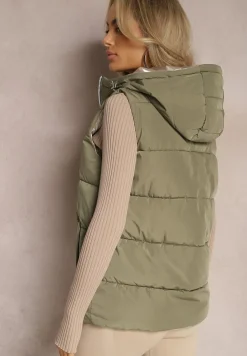 Zielona Pikowana Kamizelka Bezrękawnik z Pikowanej i Dwustronnej Tkaniny Erinea