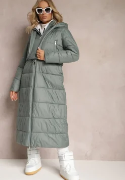 Zielona Pikowana Kurtka Płaszcz z Regulacją Długości Ortona