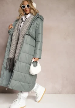 Zielona Pikowana Kurtka Płaszcz z Regulacją Długości Ortona