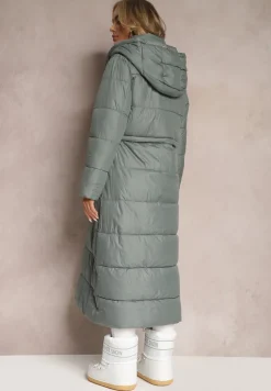 Zielona Pikowana Kurtka Płaszcz z Regulacją Długości Ortona