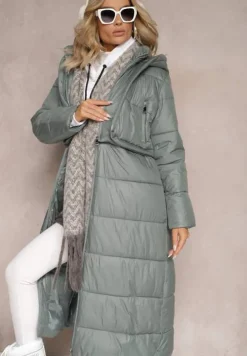 Zielona Pikowana Kurtka Płaszcz z Regulacją Długości Ortona