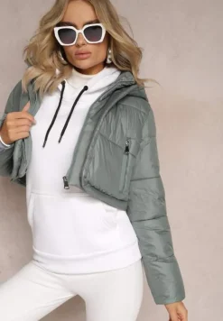 Zielona Pikowana Kurtka Płaszcz z Regulacją Długości Ortona