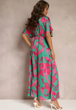 Zielona Rozkloszowana Sukienka Maxi z Wycięciami Aleri