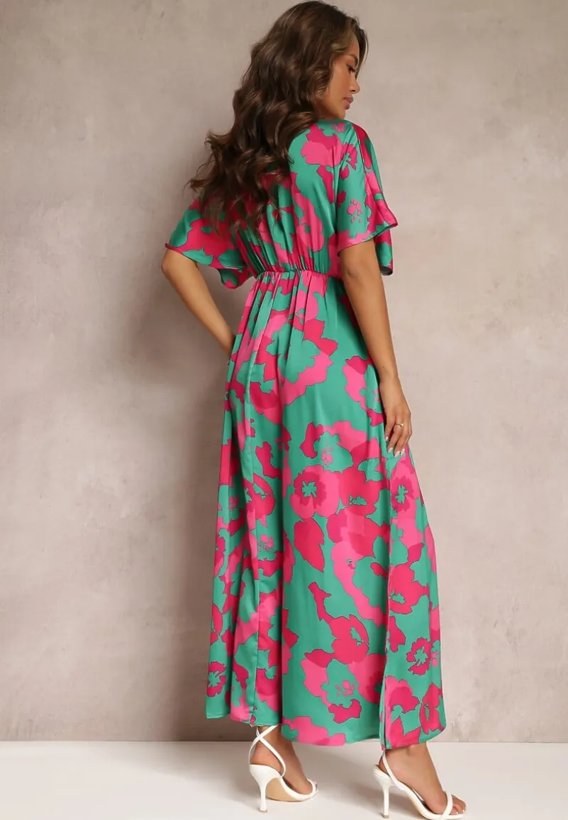 Zielona Rozkloszowana Sukienka Maxi z Wycięciami Aleri