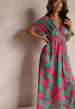 Zielona Rozkloszowana Sukienka Maxi z Wycięciami Aleri