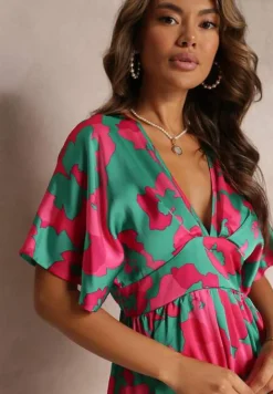 Zielona Rozkloszowana Sukienka Maxi z Wycięciami Aleri