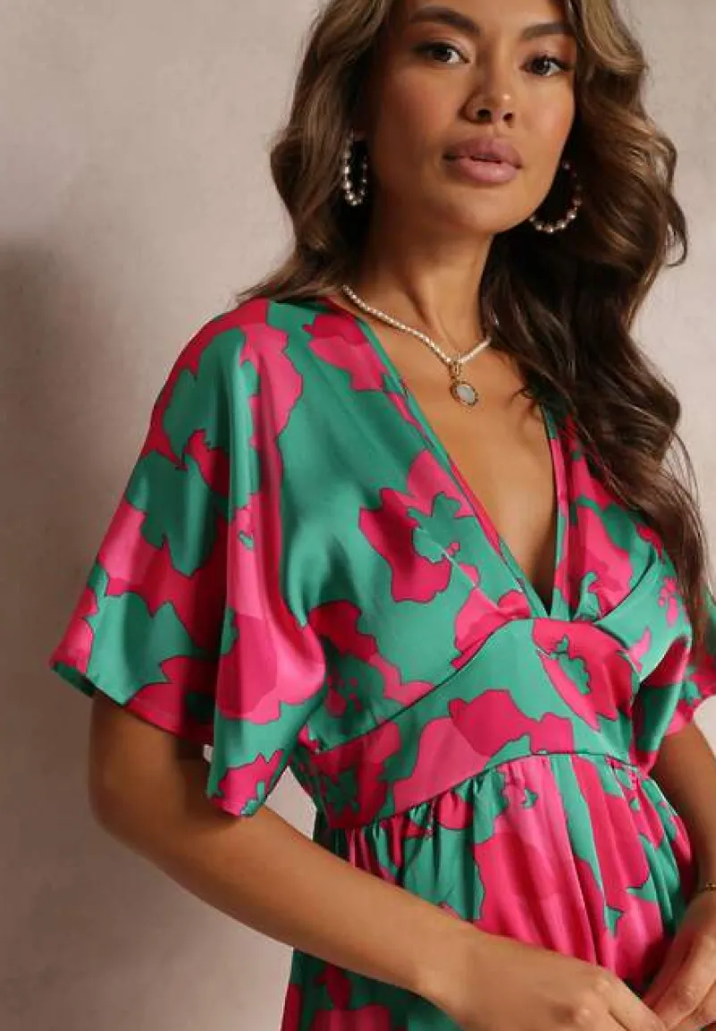 Zielona Rozkloszowana Sukienka Maxi z Wycięciami Aleri