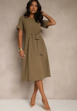 Zielona Rozkloszowana Sukienka Vices Zdobiona Wiązaniem Folarenne