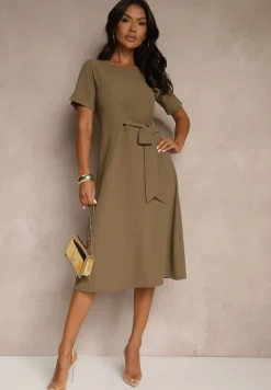 Zielona Rozkloszowana Sukienka Vices Zdobiona Wiązaniem Folarenne