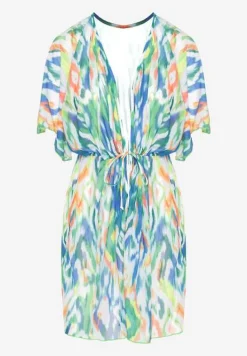 Zielona Siateczkowa Narzutka z Abstrakcyjnym Motywem Ozdobiona Wiązaniem Revoreia