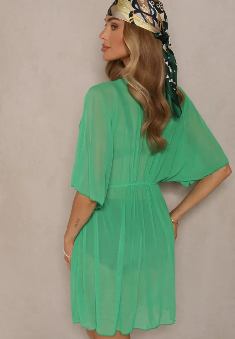 Zielona Siateczkowa Narzutka Plażowa z Wiązaniem Sadeoliae