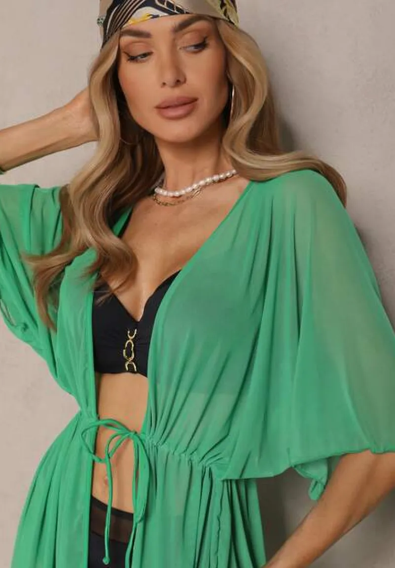 Zielona Siateczkowa Narzutka Plażowa z Wiązaniem Sadeoliae