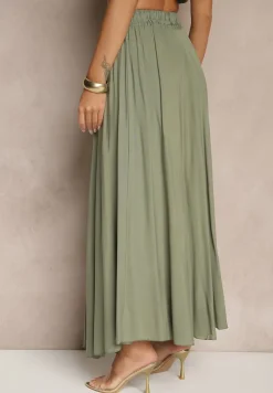 Zielona Spódnica o Rozkloszowanym Kroju z Wiskozy Lunafina