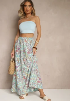 Zielona Spódnica Rozkloszowana High Waist z Motywem Paisley Nevolissa