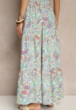 Zielona Spódnica Rozkloszowana High Waist z Motywem Paisley Nevolissa