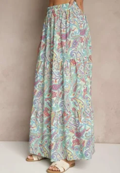 Zielona Spódnica Rozkloszowana High Waist z Motywem Paisley Nevolissa