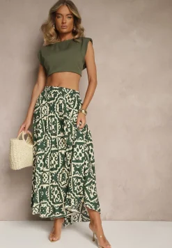 Zielona Spódnica z Wiskozy z Geometrycznym Motywem Axeria