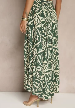 Zielona Spódnica z Wiskozy z Geometrycznym Motywem Axeria