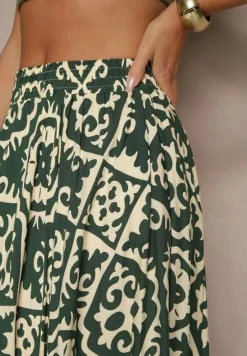 Zielona Spódnica z Wiskozy z Geometrycznym Motywem Axeria