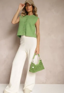 Zielona Sweterkowa Kamizelka z Domieszką Wełny i Zapięciem na Guziki Savanira