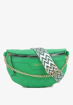 Zielona Tłoczona Nerka z Łańcuszkiem i Dodatkowym Szerokim Paskiem Alisvara