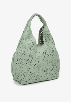 Zielona Torebka Hobo Zdobiona Ażurową Perforacją z Dodatkową Saszetką Frolana