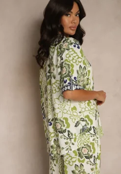 Zielona Wiskozowa Koszula w Kwiaty Milandena