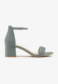 Zielone Basicowe Sandały na Słupku Vices z Paskiem Wokół Kostki Varhira