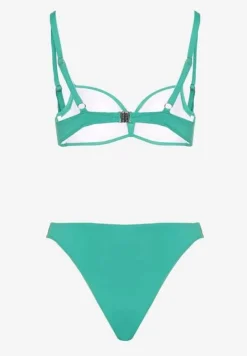 Zielone Bikini Biustonosz i Majtki Figi z Aplikacją z Cyrkoniami Nateria