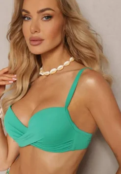 Zielone Bikini Biustonosz na Cienkich Ramiączkach z Regulacją i 2 Pary Majtek z Wiązaniem i Regulacją Pammarie
