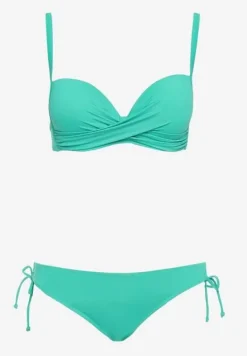 Zielone Bikini Biustonosz na Cienkich Ramiączkach z Regulacją i 2 Pary Majtek z Wiązaniem i Regulacją Pammarie