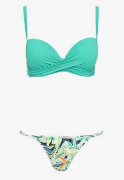 Zielone Bikini Biustonosz na Cienkich Ramiączkach z Regulacją i 2 Pary Majtek z Wiązaniem i Regulacją Pammarie