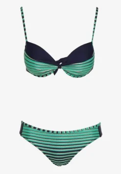 Zielone Bikini Dwuczęściowe w Paski Biustonosz i Figi Wialisa