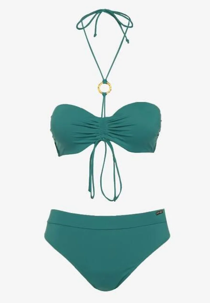 Zielone Bikini Figi i Usztywniany Biustonosz z Regulowanymi Ramiączkami Ozdobiony Sznurkiem Rosbia