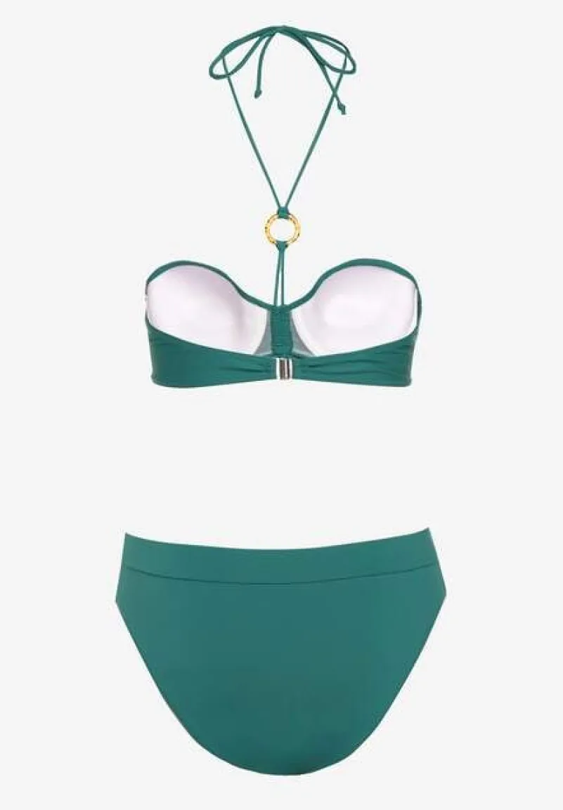 Zielone Bikini Figi i Usztywniany Biustonosz z Regulowanymi Ramiączkami Ozdobiony Sznurkiem Rosbia