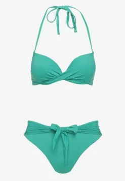 Zielone Bikini Majtki Figi i Biustonosz Ozdobione Wiązaniem Saniorie
