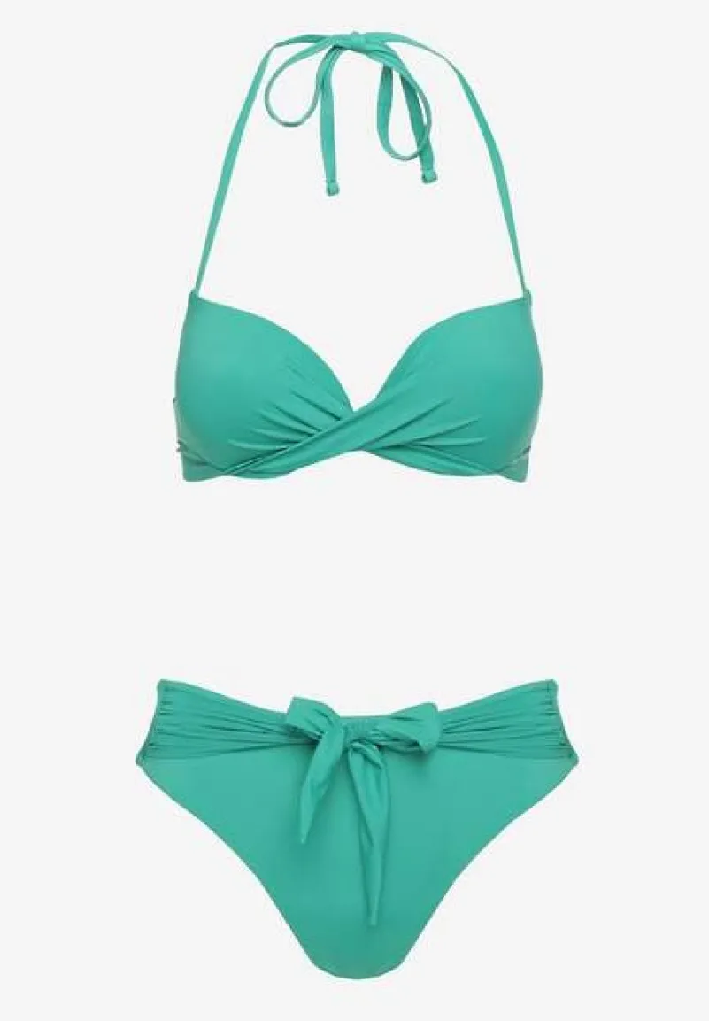 Zielone Bikini Majtki Figi i Biustonosz Ozdobione Wiązaniem Saniorie