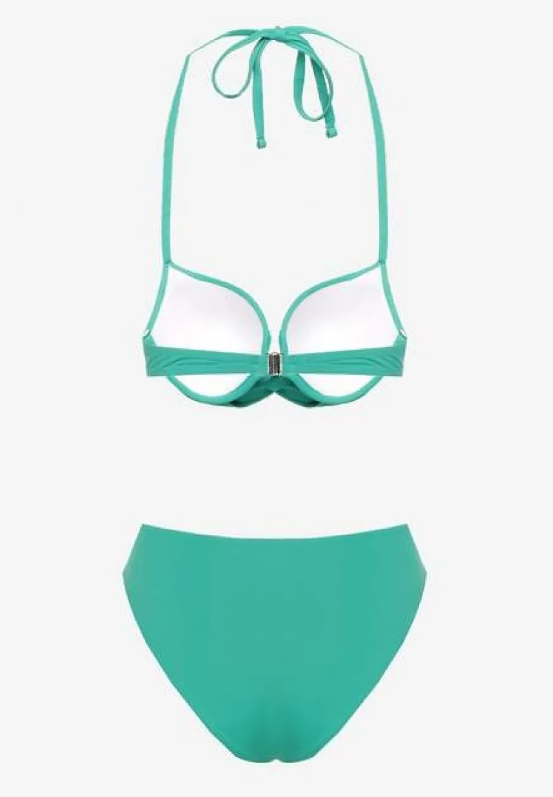 Zielone Bikini Majtki Figi i Biustonosz Ozdobione Wiązaniem Saniorie